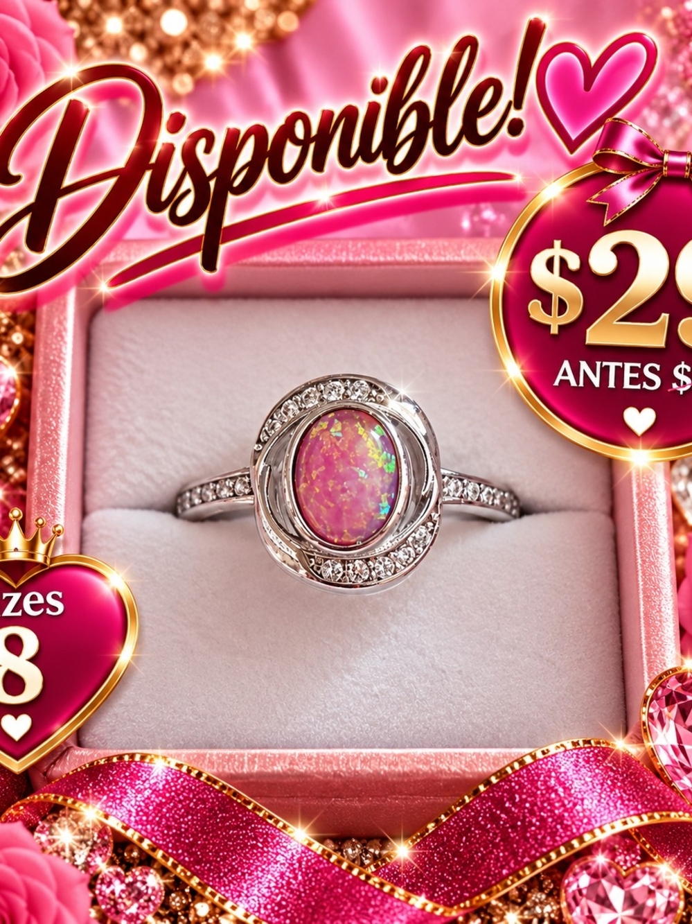 Sterling Silver Pink Opal Halo Ring
